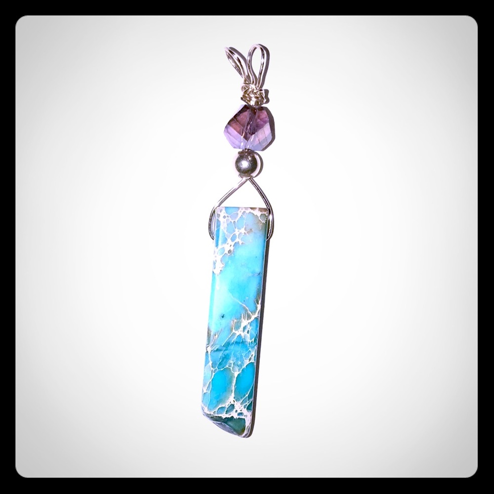 Turquoise & crystal mounted on sterling
